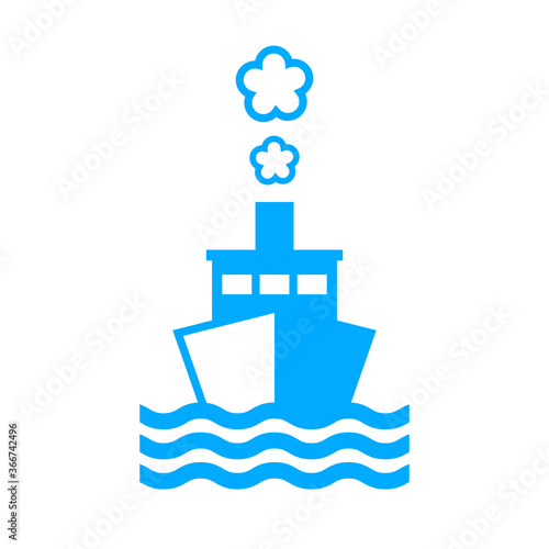 Blue ship vector icon on white background, isolated object