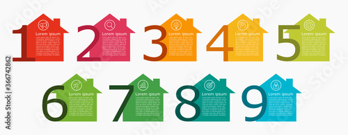 Business Infographic with numbers 9 options. Used for presentation,education,marketing, project,strategy,learn,creative,growth,stairs,web,text,layout,web,data,idea,diagram,textbox,sign,flow,plan,work.