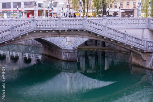 Three bridges over Ljubljanica river, Ljubljana, Slovenia