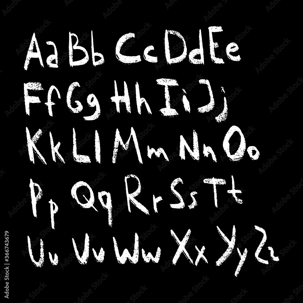 Hand drawn simple chalk alphabet in doodle style. Vector illustration Hand drawn simple chalk alphabet in doodle style. Vector illustration
