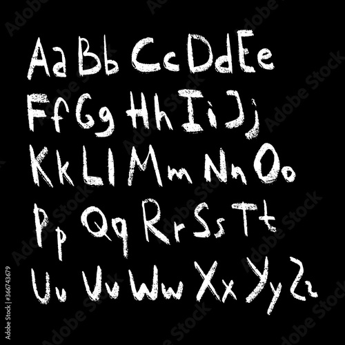 Hand drawn simple chalk alphabet in doodle style. Vector illustration