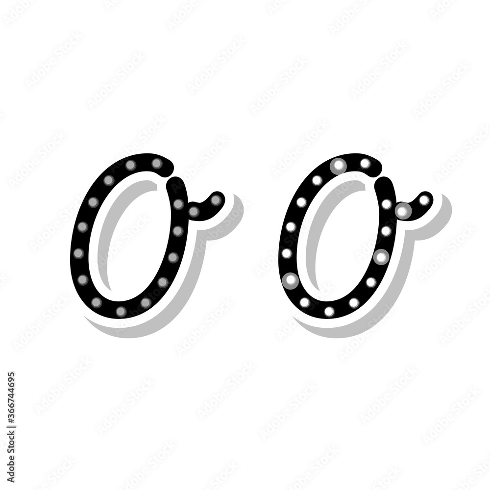 Letter O with light bulbs, on and off neon font Letter O with light bulbs, on and off neon font