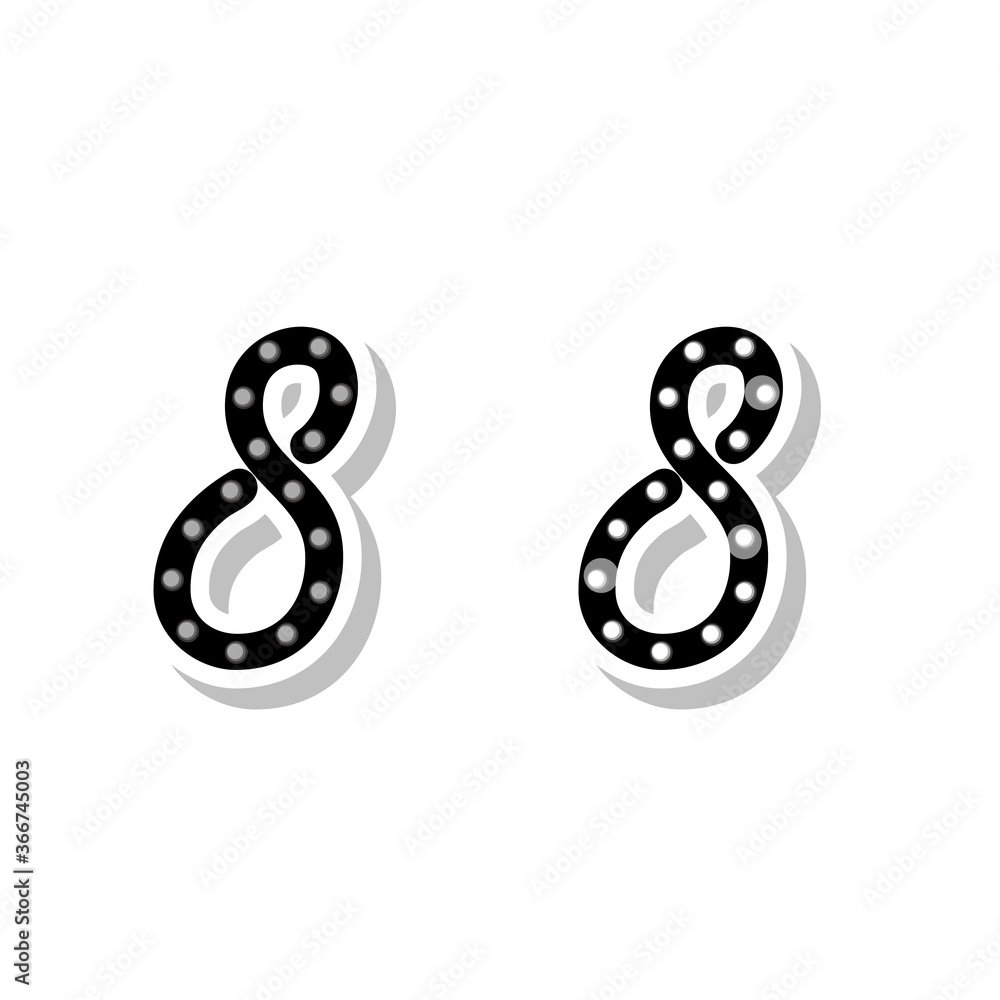 Number 8 with light bulbs, on and off neon font Number 8 with light bulbs, on and off neon font
