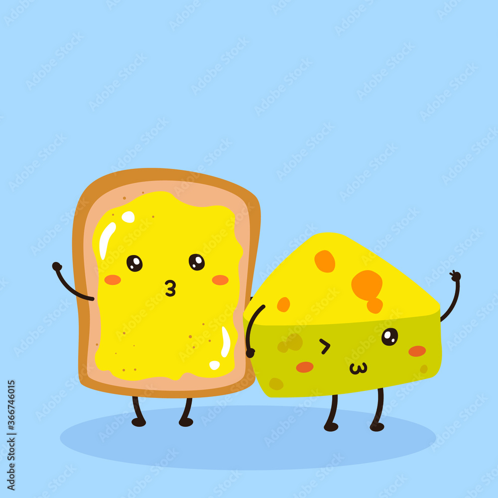 cute happy lovely bread and cheese vector design cute happy lovely bread and cheese vector design