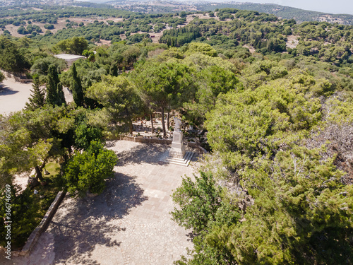 Aerial view of the  Deir Al-Mukhraqa Carmelite Monastery in northern Israel photo