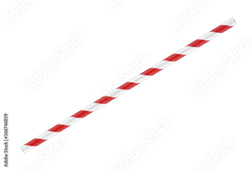 red and white paper drinking straw on white with clipping path