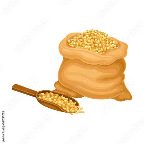 Cereal Grain in Sack as Crop Harvesting for Beer Production Process Vector Illustration