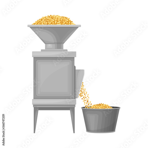 Conveyor with Cereal Grain Husking Process as Beer Production Vector Illustration