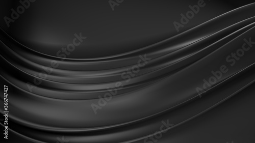 Abstract black backdrop with twith smooth curved lines. Trendy creative background.