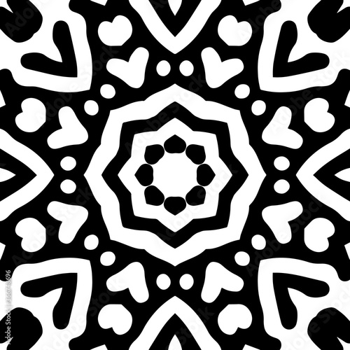 Intricate geometric pattern in classic black and white seamless pattern vector background.