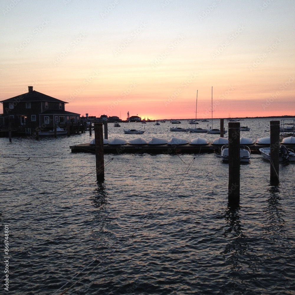 Sunset over harbor on Nantucket