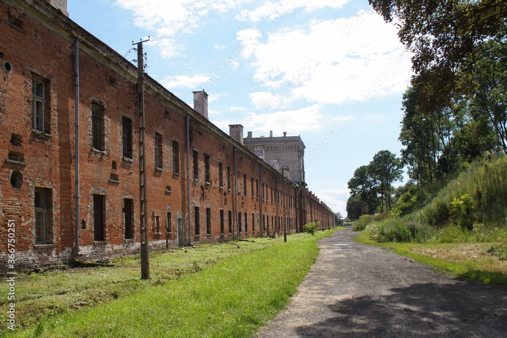 Old brick defence barracks - Fortress Modlin in Poland