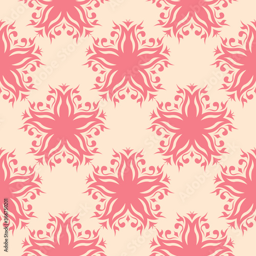 Floral seamless print. Pale pink pattern on beige background
