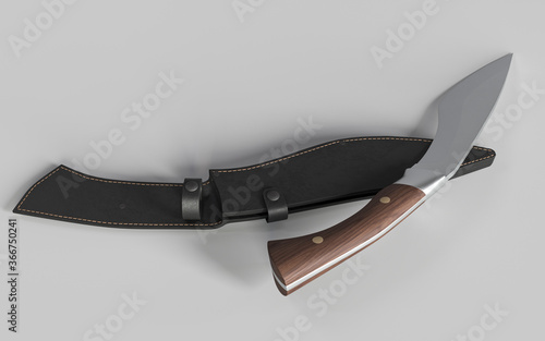 Kukri-style hunting knife isolated on white background. 3D illustration