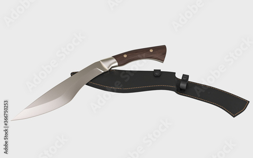 Kukri-style hunting knife isolated on white background. 3D illustration