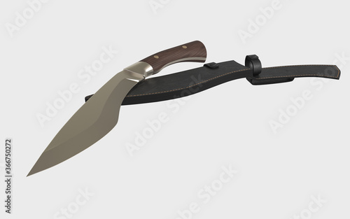 Kukri-style hunting knife isolated on white background. 3D illustration