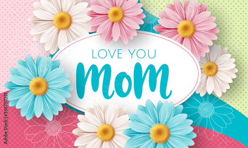 Fototapeta Naklejka Na Ścianę i Meble -  Happy Mothers day background with daisy flowers. Greeting card, invitation or sale banner template