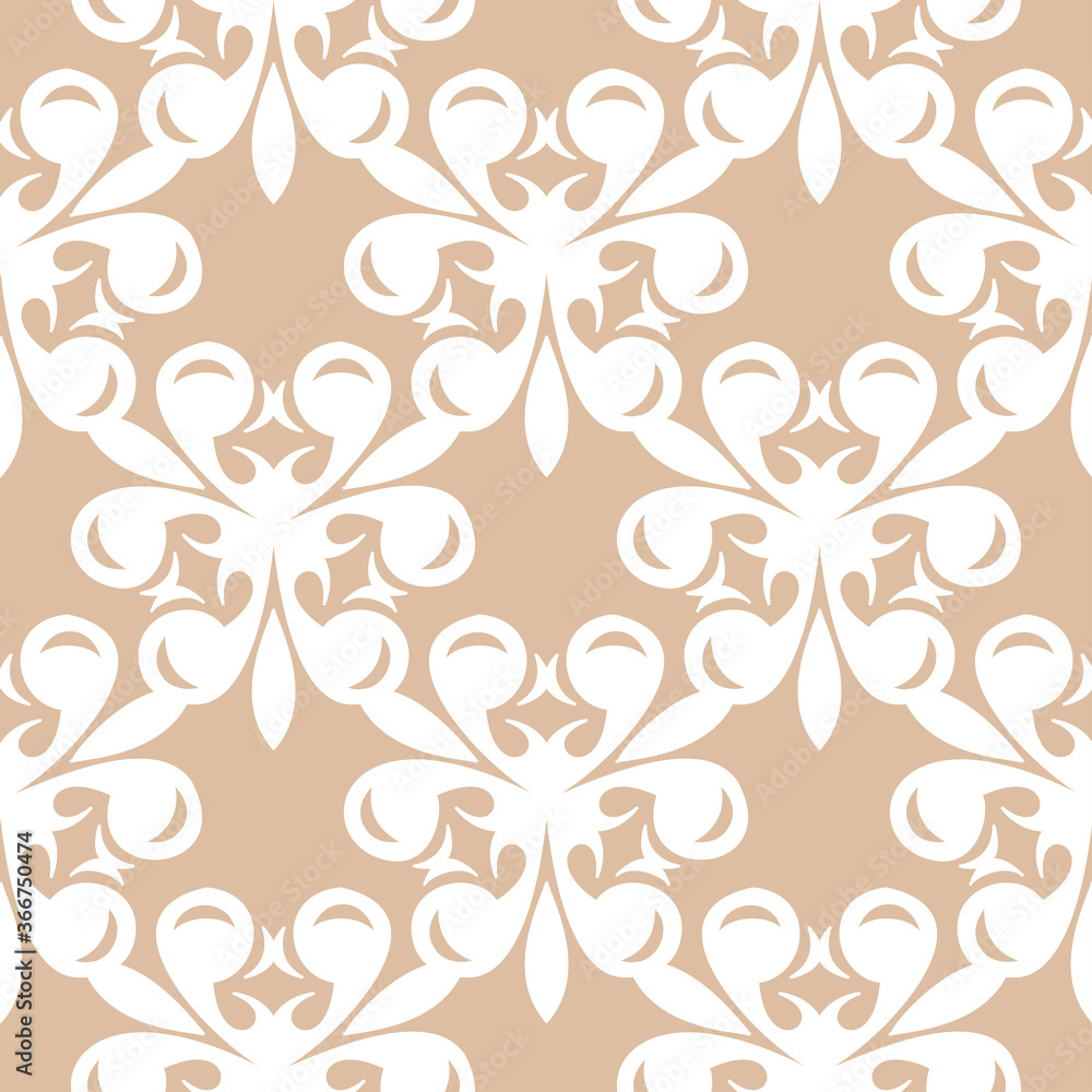 Floral seamless pattern. White flowers on brown beige background