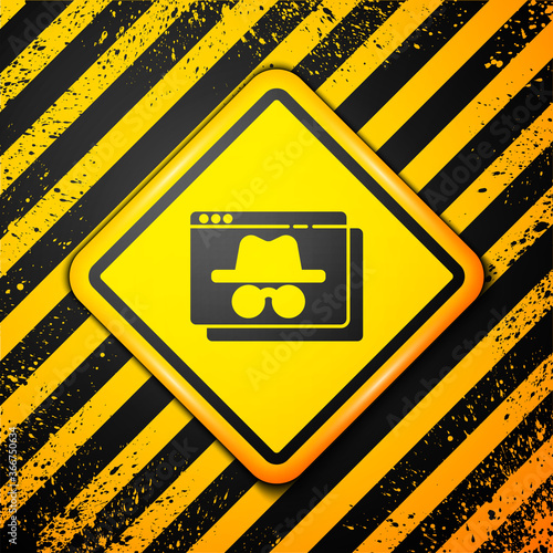 Black Browser incognito window icon isolated on yellow background. Warning sign. Vector.