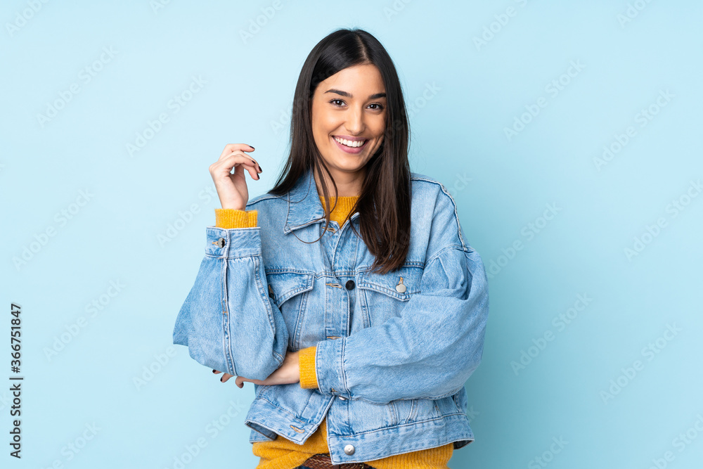 Young caucasian woman isolated on blue background laughing Young caucasian woman isolated on blue background laughing
