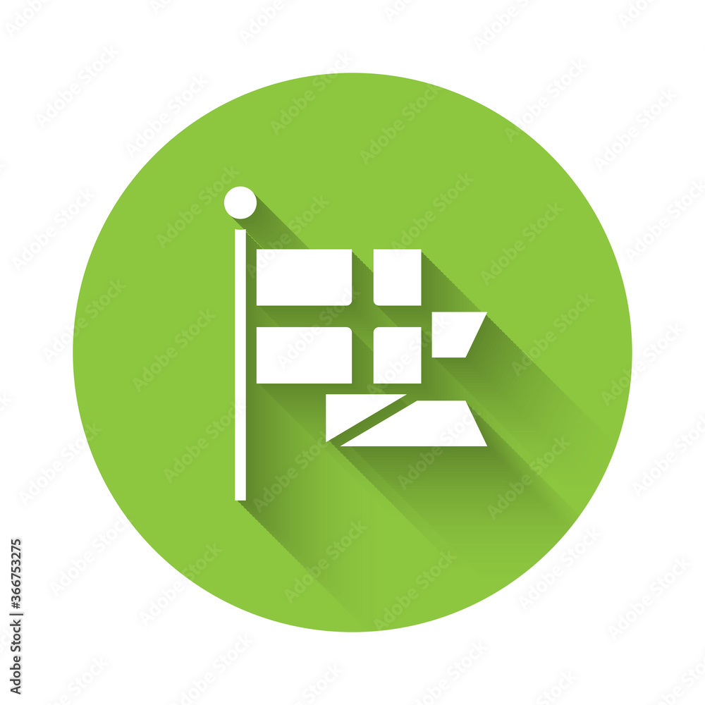 White Flag of England on flagpole icon isolated with long shadow. Green circle button. Vector. White Flag of England on flagpole icon isolated with long shadow. Green circle button. Vector.