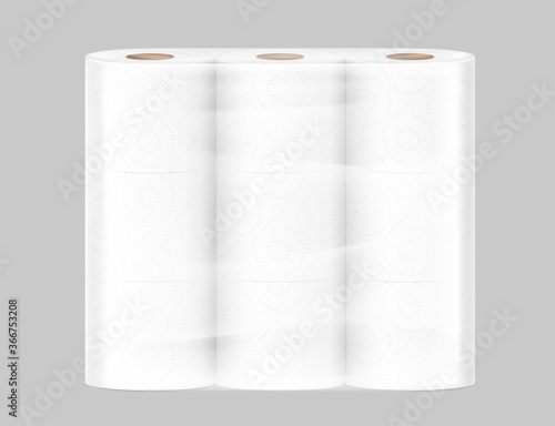 Set of toilet paper in film mockup. Vector illustration isolated. Can be use for template your design, presentation, promo, ad. EPS10.	