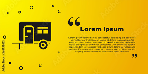 Black Rv Camping trailer icon isolated on yellow background. Travel mobile home, caravan, home camper for travel. Vector.