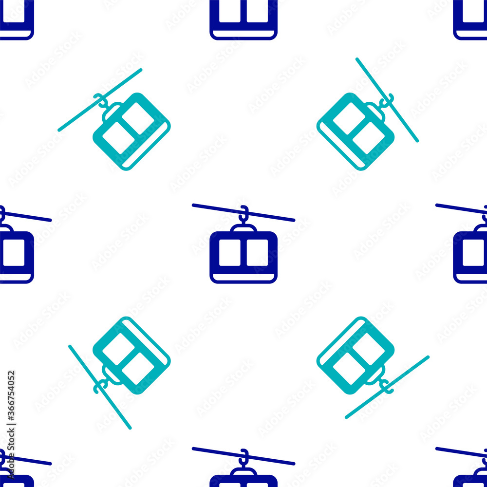 Blue Cable car icon isolated seamless pattern on white background. Funicular sign. Vector. Blue Cable car icon isolated seamless pattern on white background. Funicular sign. Vector.
