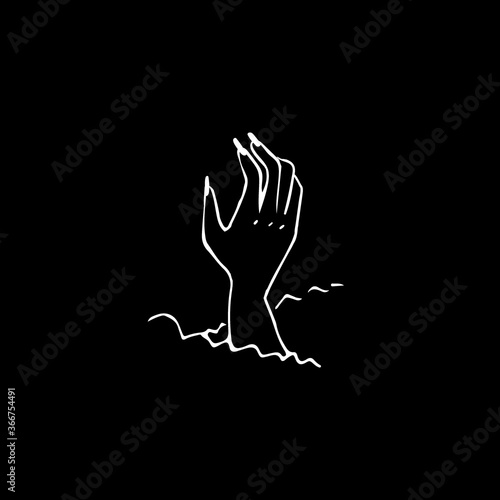 Halloween doodle zombie hand rising from the ground. Spooky and fun hand drawn icon elements for halloween decorations and sticker. EPS 8