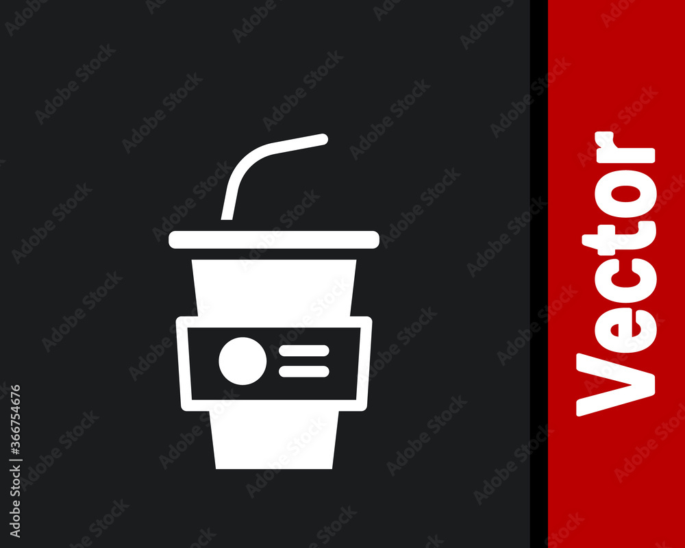 White Paper glass with drinking straw and water icon isolated on black background. Soda drink glass. Fresh cold beverage symbol. Vector. White Paper glass with drinking straw and water icon isolated on black background. Soda drink glass. Fresh cold beverage symbol. Vector.