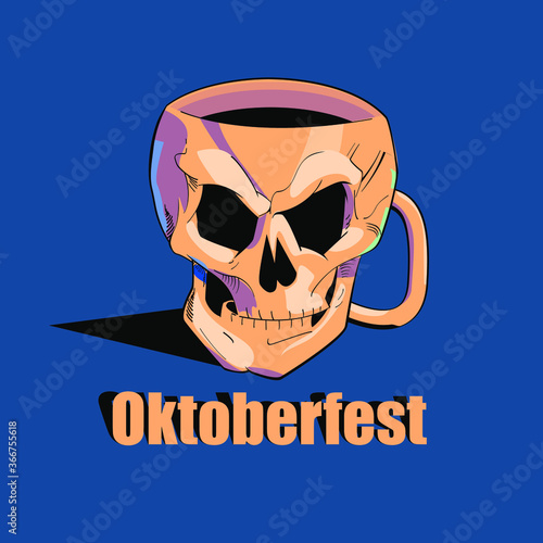 Oktoberfest - vector illustration of a skull shaped beer mug. Vector skull for a poster or t-shirt.