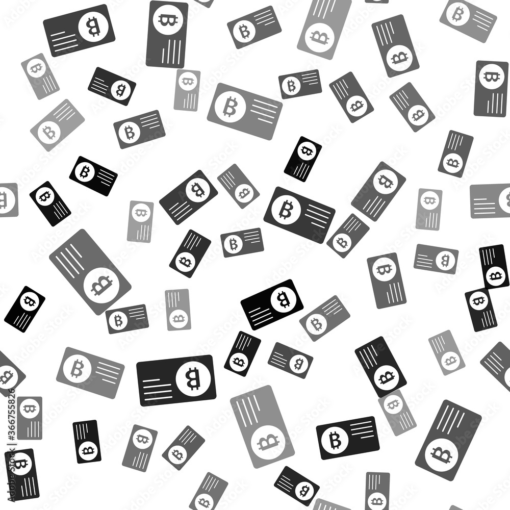 Black Credit card with bitcoin icon isolated seamless pattern on white background. Online payment. Cash withdrawal. Modern method of payment. Vector. Black Credit card with bitcoin icon isolated seamless pattern on white background. Online payment. Cash withdrawal. Modern method of payment. Vector.