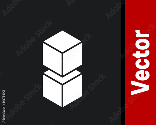 White Blockchain technology icon isolated on black background. Cryptocurrency data. Abstract geometric block chain network technology business. Vector.
