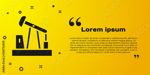 Black Oil pump or pump jack icon isolated on yellow background. Oil rig. Vector.