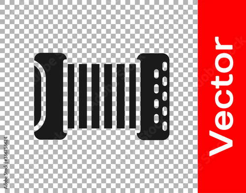 Black Musical instrument accordion icon isolated on transparent background. Classical bayan, harmonic. Vector.