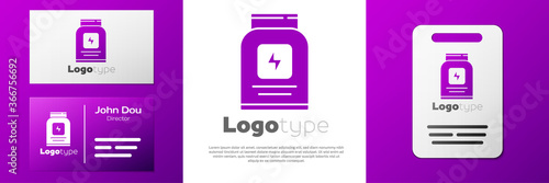 Logotype Sports nutrition bodybuilding proteine power drink and food icon isolated on white background. Logo design template element. Vector.