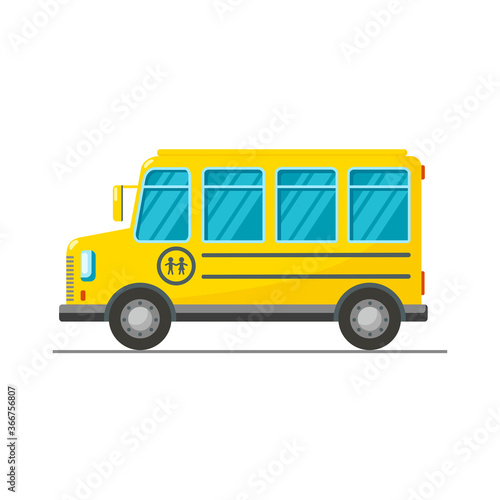 Vector yellow school bus isolated on white background. Illustration on flat style. Transfer for student. Design for card, banner