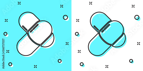 Black line Sports nutrition bodybuilding proteine power drink and food icon isolated on green and white background. Random dynamic shapes. Vector.