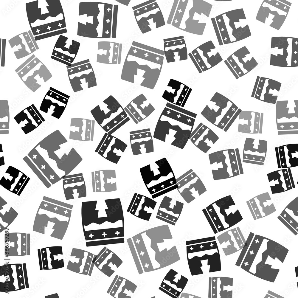 Black Musical instrument huehuetl icon isolated seamless pattern on white background. Vector.