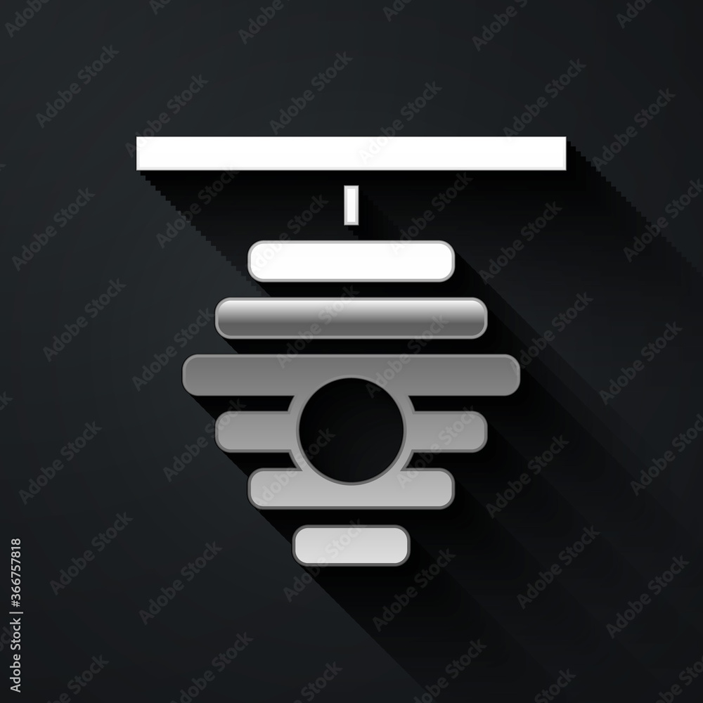 Silver Hive for bees icon isolated on black background. Beehive symbol. Apiary and beekeeping. Sweet natural food. Long shadow style. Vector. Silver Hive for bees icon isolated on black background. Beehive symbol. Apiary and beekeeping. Sweet natural food. Long shadow style. Vector.