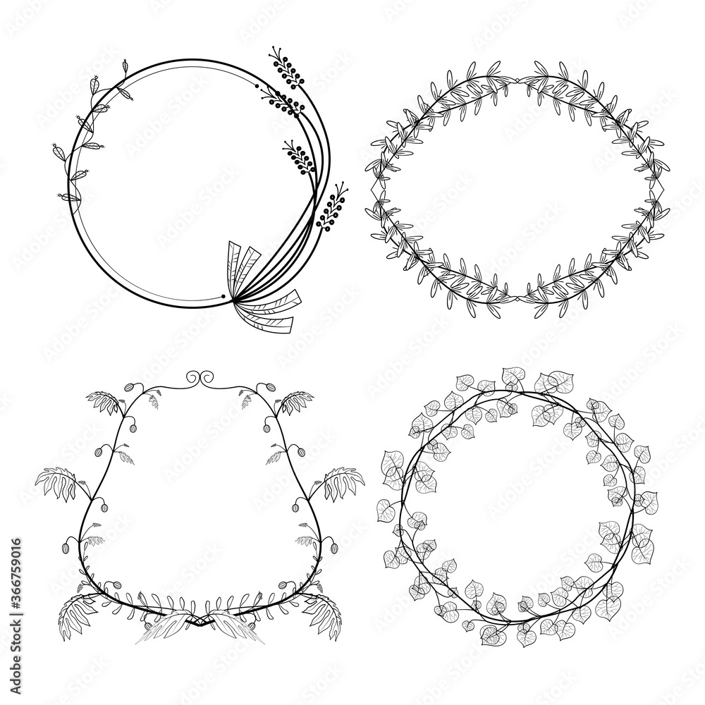Hand drawn flora vector frame set Hand drawn flora vector frame set