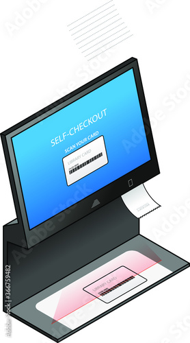 A library self check out / loans machine. With a library card and a receipt.