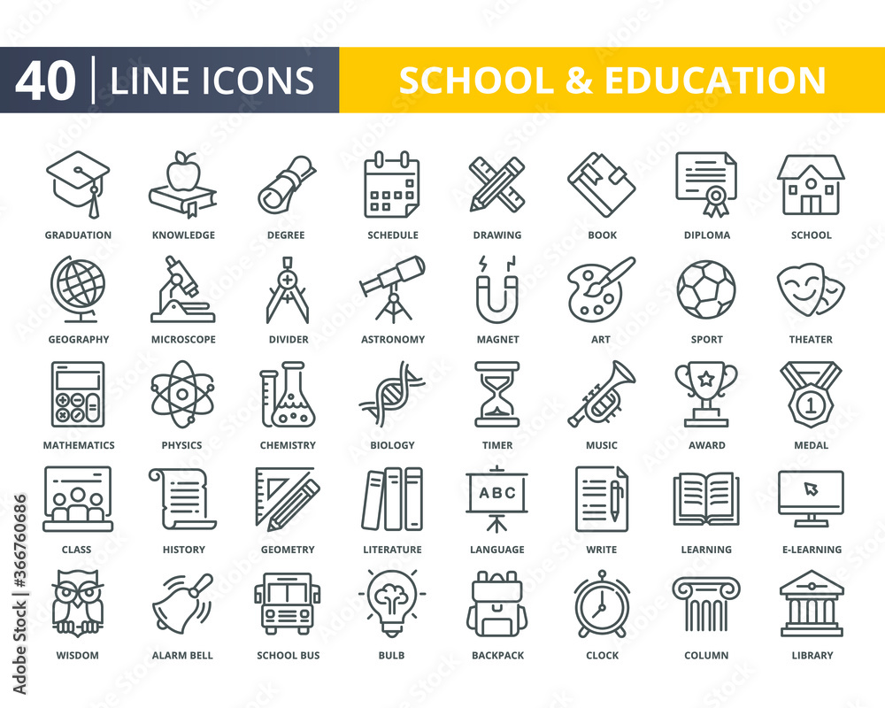 Set of education and school line icons element for web