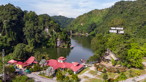 Obraz na plátně Aerial view of Gunung Lang Park, Tourism spot in Ipoh, Perak, Malaysia