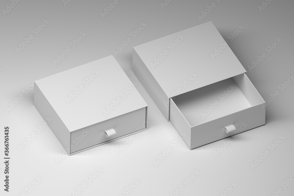 Two square white boxes templates mockups with blank surfaces on white background Stock