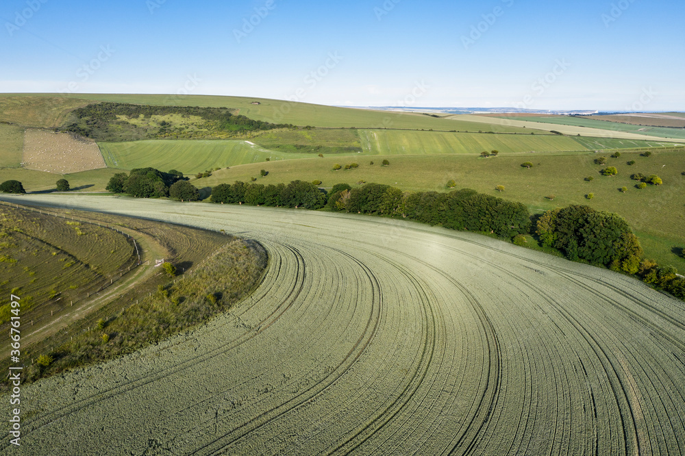 Fototapeta premium Stunning drone landscape image of English countryside during late afternoon sunset Summer light