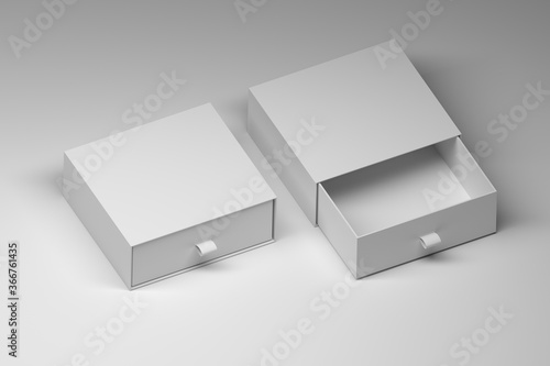 Two square white boxes templates mockups with blank surfaces on white background