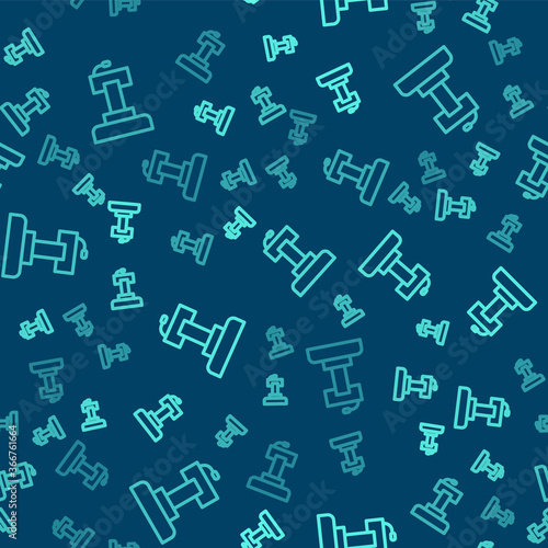 Green line Stage stand or debate podium rostrum icon isolated seamless pattern on blue background. Conference speech tribune. Vector.