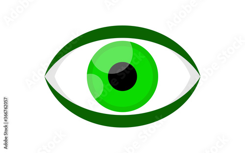 eye green icon isolated on white background, illustration eyeball green for health care concept, green eye for graphic logo, eye redness for eyesight, see, vision, look, view and optical symbol
