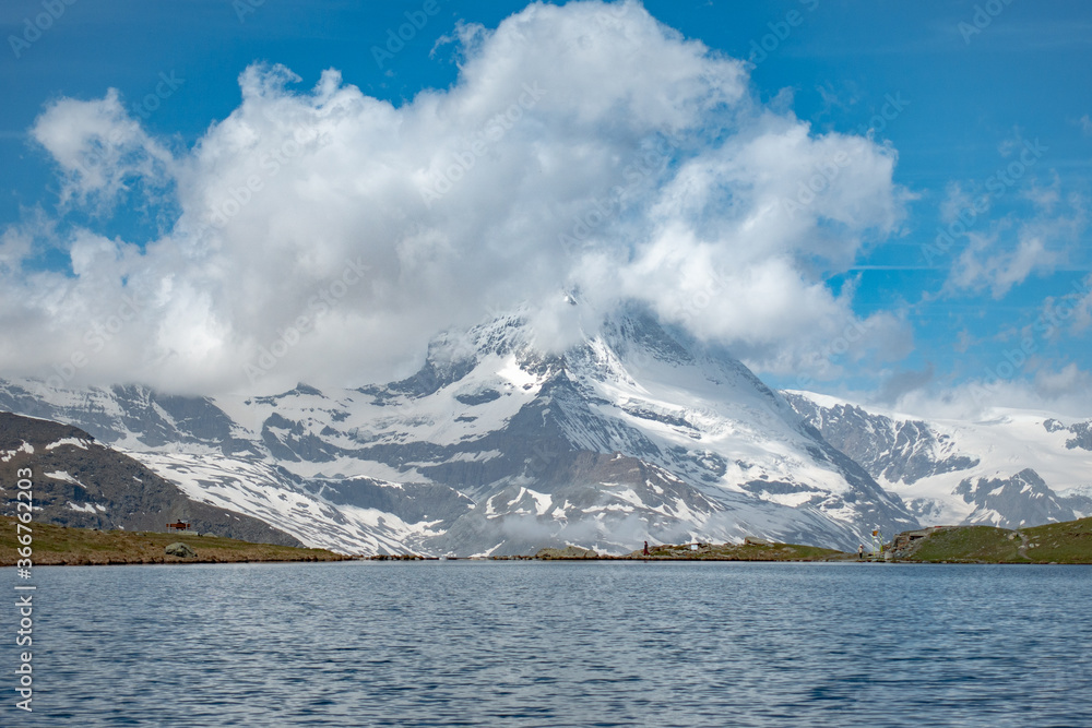 Matterhorn mountain in Switzerland covered in clouds